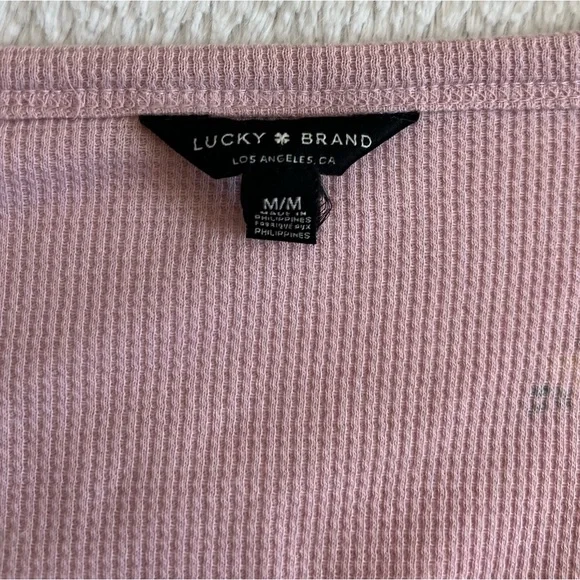 Lucky Brand Medium Pink Floral Waffle Henley Women’s Top - Picture 3 of 7